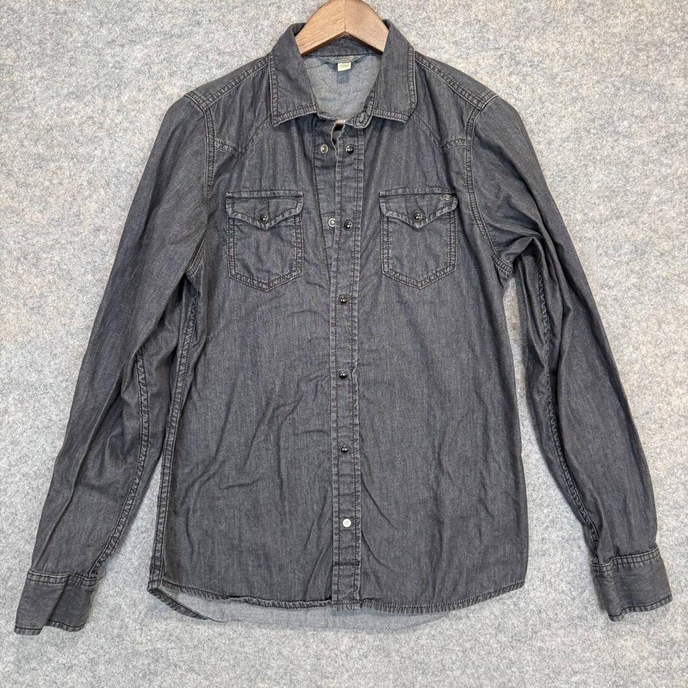 Diesel Industries Western Pearl Snap Denim Shirt Mens Medium Slim Black Rodeo